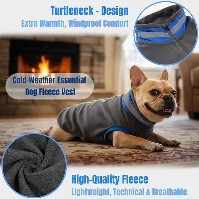 Winter Warm Turtleneck Fleece Vest Dog Sweater, Soft & Snug-Fit Puppy Coat for Medium Dogs with Back-Zipper, Thermal Doggie Vests Sweatshirt, Lightweight Pet Clothes for Beagle Cavapoo Girl(Gray, M)