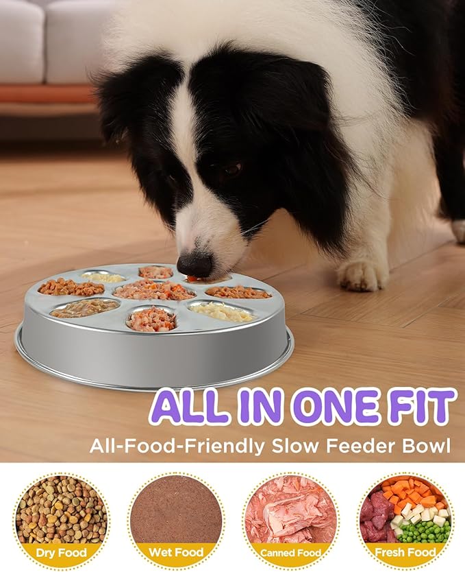 Slow Feeder Dog Bowls with Non-Slip Mat, Stainless Steel Metal Slow Feeder for Small & Medium Dogs, 2 Cups Pet Bowl for Slows Down Eating, Dishwasher Safe, Anti-Gulping Dog Bowl -2 Pack