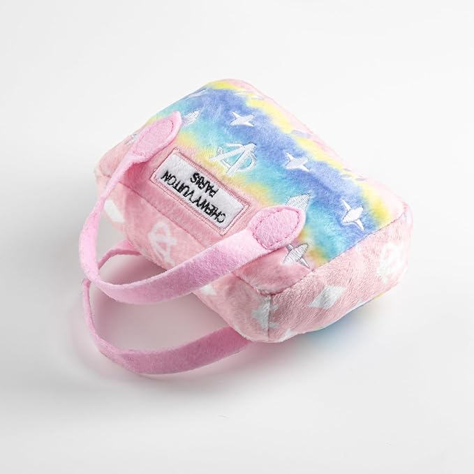 Haute Diggity Dog Pink Ombre Chewy Vuiton Handbag, Plush Designer Dog Toys with Interactive Squeaker, Stimulating Pet Enrichment, Machine-Washable & Safe Materials for All Breeds, Size Small