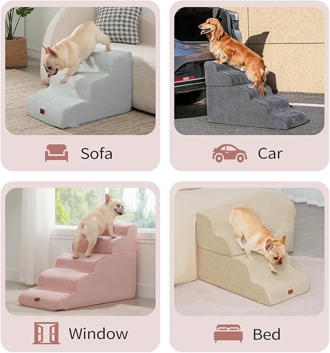 Made4Pets Dog Stairs Ramp for High Bed 22.8" H, 5-Step Pet Stairs for Bed Couch Sofa Climbing, 35D Foam Pet Steps for Small Dogs and Cats, Non-Slip Bottom Dog Steps, Pink