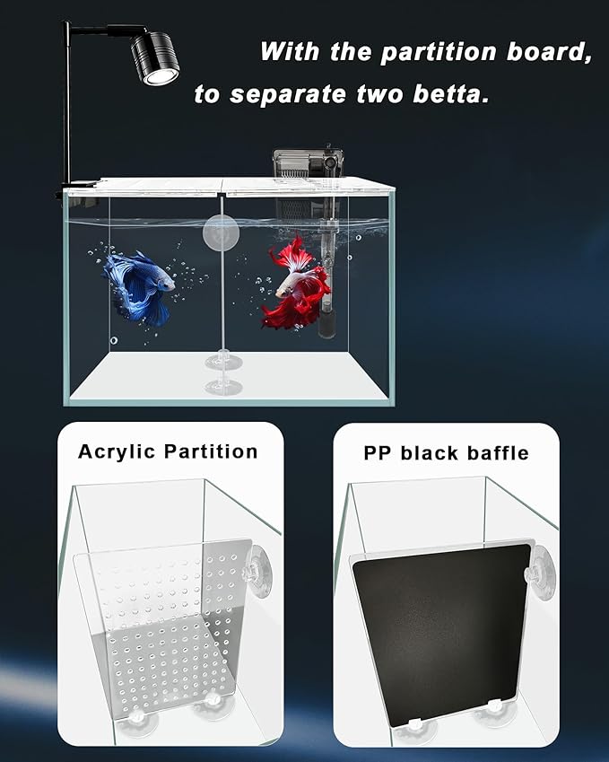 iPriro Fish Tank, 3 Gallon Ultra-Clear Glass Fish Aquarium, with Separator Plate for Betta, Fish Tank Starter kit with Filter and Adjustable Led Light, White
