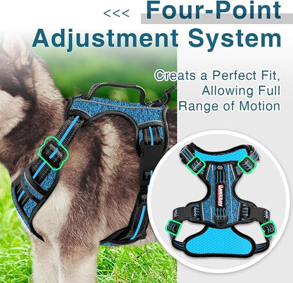 BARKBAY Dog Harness No Pull with ID Tag Pocket - Heavy Duty, Reflective, Easy Control for Large Dogs(Blue/Black,L)