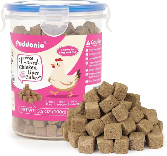 Freeze Dried Cats & Dogs Raw Treats, All Natural Single Ingredient Chicken Liver, High Protein Healthy Pet Training Treats or Food Topper, 3.5 oz