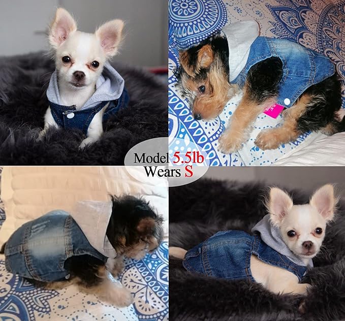 Pet Clothes Dog Jeans Jacket Cool Blue Denim Hoodie Coat, Puppy Clothing Shirt Costume, Doggy Vintage Lapel Vest, Dog Classic T-Shirt Apparel for Small Medium Dogs Cats (Blue, XX-Large)