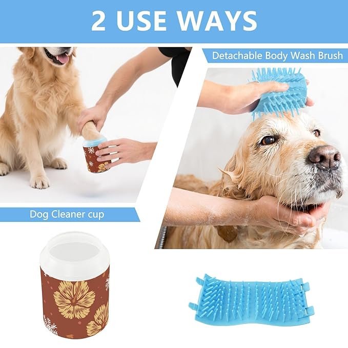 Dog Paw Cleaner Cups for Dogs Pet Foot Washer Paw Scrubber for Medium Small Dogs Cats Cleaning Cup Christmas Nature Flower