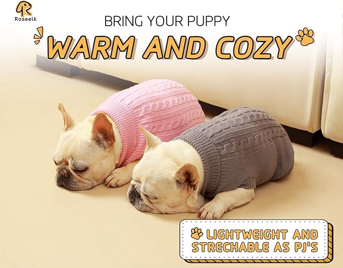 2 Pack Dog Sweaters for Small Dogs - Puppy Medium/Large Size Warm Clothes Winter, Turtleneck Pullover Design for Male Girl Pet, Doggie, Kitten Chihuahua Bulldog Pug Beagles (XL, Grey. Pink)