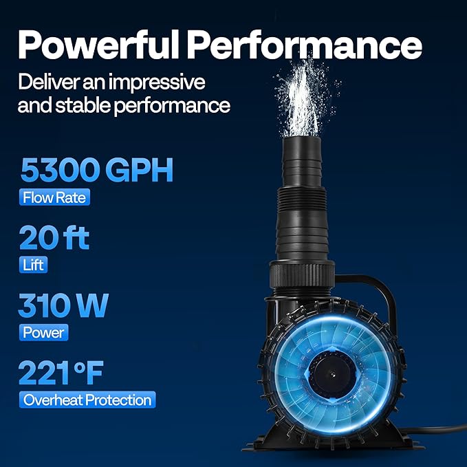 VIVOHOME 310W 5300GPH Submersible Water Pump with 180° Seamless Adjustable Nozzle and Barrier Bag for Koi Pond Waterfall Fountains Fish Tank