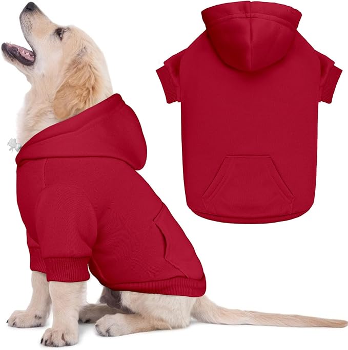 Dog Sweaters for Small Dogs Dog Hoodie Pet Sweater Solid Soft Brushed Fleece Pet Clothes Hoodie Sweatshirt with Pocket(Red-S)