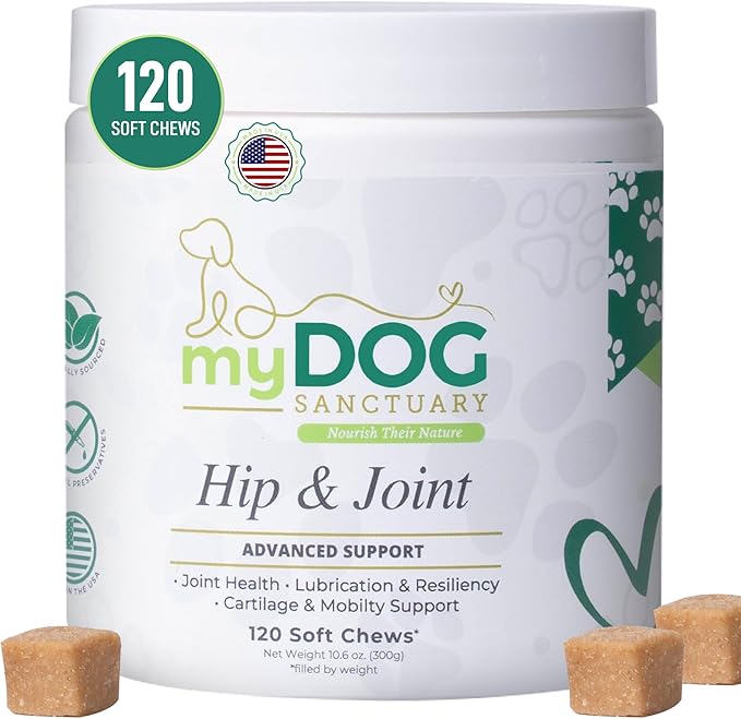 120 Chews Hip and Joint Supplement for Dogs - Glucosamine, Chondroitin & MSM,Arthritis Pain Relief Dog Joint Supplement - Mobility, Flexibility & Cartilage Support- Becon Flavour