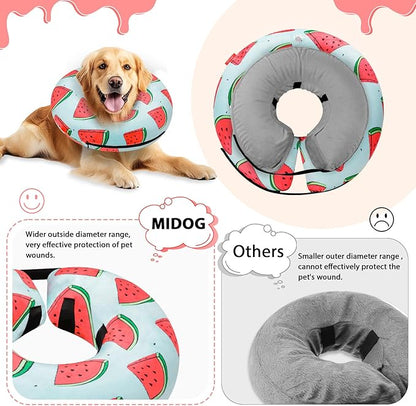 MIDOG Inflatable Dog Cone Alternative for After Surgery - Soft Protective Donut Collar Prevents Licking, Comfortable Recovery E-Collar Alternative for Small Medium Large Dogs (Watermelon,S)