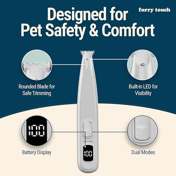Dog Paw Trimmer - Electric Cordless Pet Clippers for Dogs & Cats - Quiet Dual-Speed Groomer with Pet-Safe Blade for Feet, Ears, Face - USB-C Rechargeable - with Travel Bag, Comb & Brush