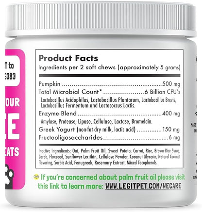 Probiotics for Dogs Natural Digestive Enzymes Prebiotics for Allergy Itch Relief Gut Flora Coprophagia Bowel Support Treatment Anti Diarrhea for Dogs Pet Health Immune System Support 120 Soft Chews