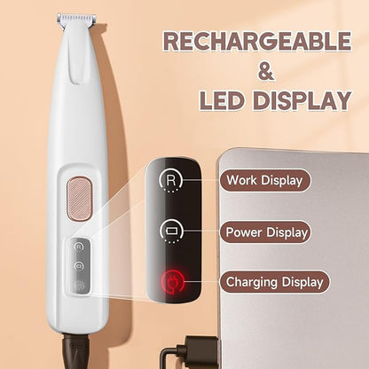 Dog Paw Trimmer - Professional Pet Paw Trimmer with LED Light - Electric Pet Clippers for Dogs & Cats - Grooming Shaver for Feet Face Eyes Ears Rump Hair - Rechargeable, Low Noise, Cordless