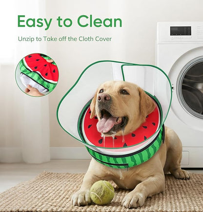 Raised Inflatable Dog Cone After Surgery - Adjustable Recovery Donut Collar with Neck Strap and Removable Anti-Licking Shield - Soft Dog Cone Alternative for Small Medium Large Dogs (Watermelon,XXL)