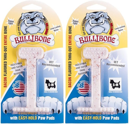 Bullibone Nylon Dog Chew Toy Nylon Bone - Improves Dental Hygiene, Easy to Grip Bottom, and Permeated with Flavor (Bacon, Small - 2 Pack)