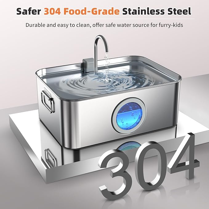 Dog Water Fountain Stainless Steel 12L/410oz/3.2Gal, DYSJ01 Ultra Quiet Pet Water Fountain for Large Dogs Cats & Multi-Pet Home with Water Level Window & LED Indicator