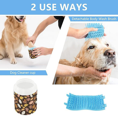 Dog Paw Cleaner Cups for Dogs Pets Foot Washer Paw Scrubber for Medium Small Cats Dogs Cleaning Cup Brown Fall Footballs