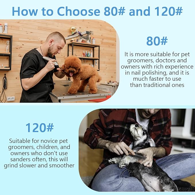 RIUORKIE Diamond Rotary Nail Grinder Bits for Dog, 1/8" Diamond Dog Nail Grinder Attachment for Dremel Grinder Replacement Heads Pets Nail Care Clippers for Medium Large Dogs.