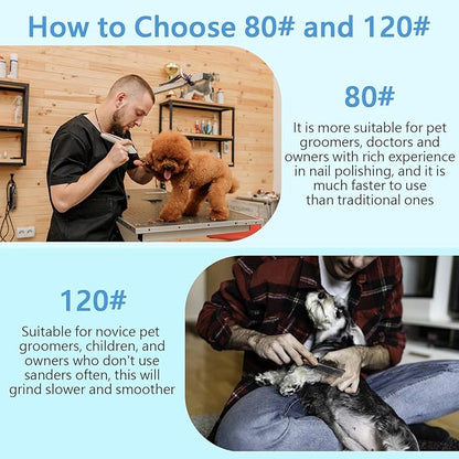 RIUORKIE Diamond Rotary Nail Grinder Bits for Dog, 1/8" Diamond Dog Nail Grinder Attachment for Dremel Grinder Replacement Heads Pets Nail Care Clippers for Medium Large Dogs.