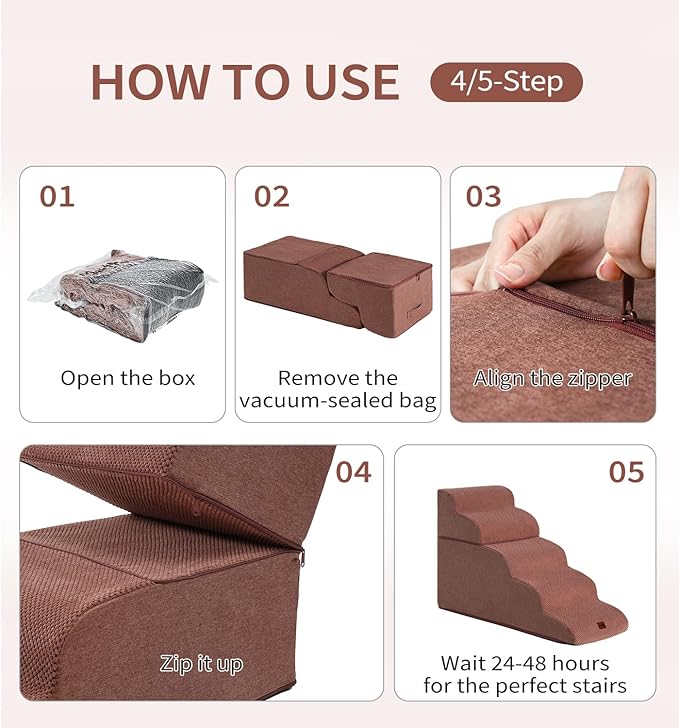 Made4Pets Dog Stairs Ramp for Bed 19.7" H, 4-Step Dog Steps for High Bed Couch Sofa Climbing, 35D Foam Pet Steps for Small Dogs and Cats, Non-Slip Bottom Pet Stairs, Brown