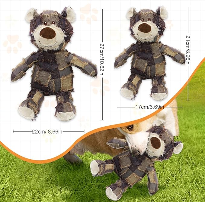 Dog Toys for Aggressive Chewers,Indestructible Robust Bear Toy, Durable Squeaky Toys for Heavy Chewers, Interactive Dog Toy Unbreakable Stuffed Plush for Small, Medium Sized Dogs (Purple, Large)