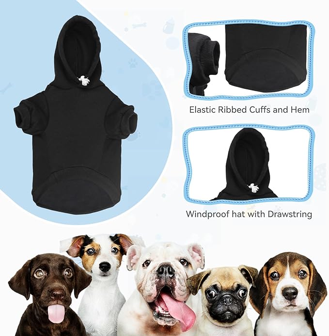 Solid Soft Brushed Fleece Dog Hoodie Sweatshirt with Pocket - Large Dogs (Black-XXL)