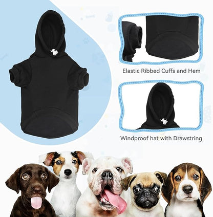 Dog Hoodie Sweater - Soft Solid Brushed Fleece Dog Clothes with Pocket (Black-Large)