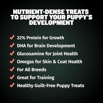 Bully Max Puppy Training Treats - Soft Chews Dog Food Supplements & Vitamins for Brain, Skin & Coat Health - Glucosamine & Chondroitin for Joint Support – Multivitamin Food Topper for Puppies - 1 Bag