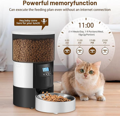 Ducksky Automatic Cat Feeder, 3L Timed Dog Food Dispenser, Auto Dry Food Feeders for Pets, Programmable Portion Control, 4 Meals/Day, Dual Power Supply, 10s Voice Recorder (White and Black - Basic)