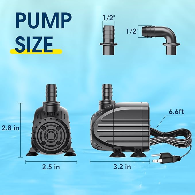 NFESOLAR Submersible Water Pump 200GPH, Ultra Quiet Submersible Pump with Dry Burning Protection 5.4ft High Lift for Fountains, Waterfall, Hydroponics, Aquariums KF203
