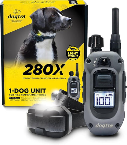 Dogtra 280X E-Collar with Remote [New Edition] 10 lbs+, 1/2 Mile Range, LED Light, 100 Levels of Precise Control for Stubborn Dogs, Waterproof, Boost for Quick Recall, Vibration, Safety Lock & Tone