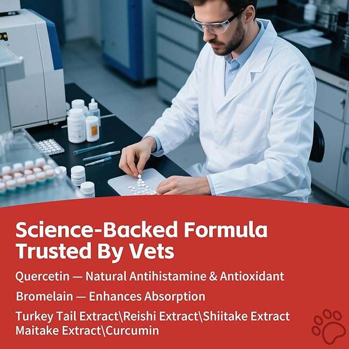 Quercetin & Bromelain Tablets for Dogs — for Skin Allergy, Atopic Dermatitis, Ear Infection Treatment & Joint Inflammation — Immune & Anti-Inflammatory Support — Vet-Formulated