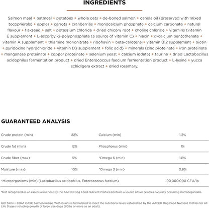 Go! Solutions Skin + Coat Care, Dry Dog Food, Salmon Recipe with Grains, 22 lb Bag