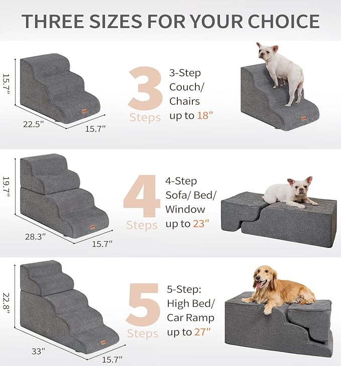Made4Pets Dog Stairs Ramp for Bed 19.7" H, 4-Step Dog Steps for High Bed Couch Sofa Climbing, 35D Foam Pet Steps for Small Dogs and Cats, Non-Slip Bottom Pet Stairs, Grey