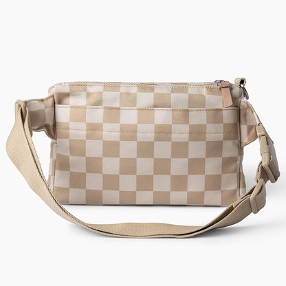 Dog Walk & Train Sling Bag - Hands-Free 2-In-1 Treat Pouch, Poop Bag Holder, Clicker, Phone Pocket - Crossbody/Fanny Pack, Adjustable Strap - Checkerboard