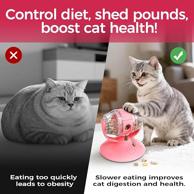 LAZYSEAL Cats Slow Feeder 4.6" High Cat & Dog Dry Food Dispenser Toy with Wine Barrel Spinner, Treat Dispenser for Boredom & Anxiety Relief, IQ Training for Small/Medium Pets (Pink)
