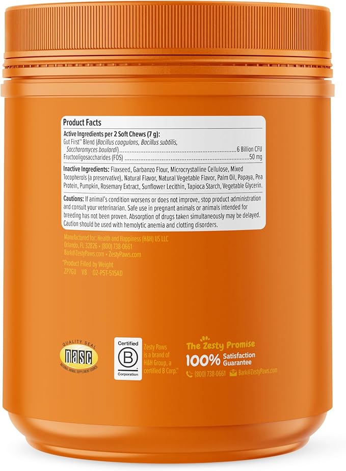 Zesty Paws Probiotics for Dogs, Digestive Enzymes Gut Flora, Digestive Health, Diarrhea & Bowel Support, DE111, Dog Probiotic Soft Chew for Pet Immune System, Pumpkin, 250 Ct
