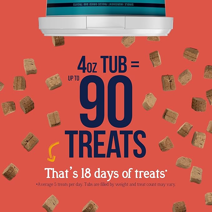 Stewart Beef Liver Dog Treats, 4 oz, ~90 Pieces, Freeze Dried Raw, Single Ingredient, 50% Protein Training Treats or Meal Topper in a Resealable Tub, Grain Free, Gluten Free