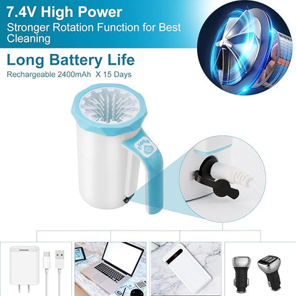 Rechargeable Automatic Dog Paw Cleaner, Dog Paw Washer Cup, 2 in 1 Portable Pet Paw Cleaner with Soft Silicone Brush, 7.4V High Power, Dog Foot Washer Suitable for Big Dog and Cat Grooming (Blue)