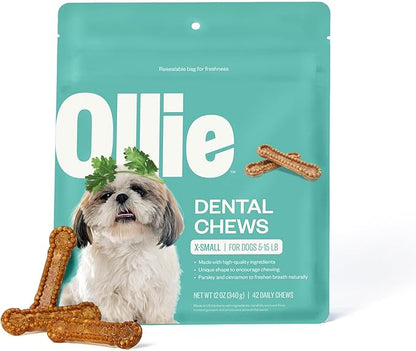Ollie Dental Chews for Extra Small Dogs, 12 Oz, Fresh Breath, Teeth Cleaning Treats, Sticks for Dog Oral Care, with Parsley and Cinnimon, for Pups 5-15 lbs
