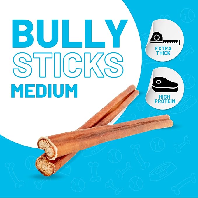 Sitka Farms Bully Sticks 12 inch - (10 Count) Long Lasting Dental Dog Chew Treats - All Natural Free-Range Grass-Fed Beef, Bully Sticks for Puppies Grain & Rawhide Free Chews