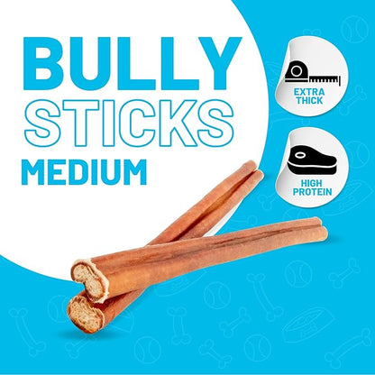 Sitka Farms Bully Sticks 12 inch - (10 Count) Long Lasting Dental Dog Chew Treats - All Natural Free-Range Grass-Fed Beef, Bully Sticks for Puppies Grain & Rawhide Free Chews