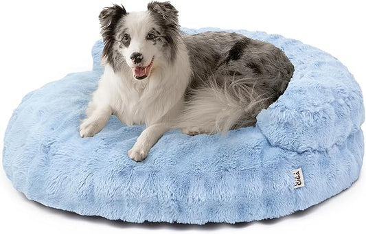 EHEYCIGA Large Dog Bed Sofa – Fluffy Faux Rabbit Fur Pet Couch for Medium and Large Dogs, Washable Removable Cover, Waterproof and Non-Slip, 36 Inch, Baby Blue