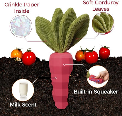 MewaJump Dog Squeaky Chew Toys for Aggressive Chewers, Rubber Carrot Dog Toys for Training and Cleaning, Durable Interactive Tough Dog Toy for Puppy Medium Dogs