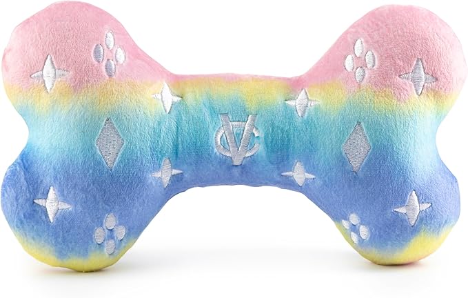 Haute Diggity Dog Pink Ombre Chewy Vuiton Bone, Plush Designer Dog Toys with Interactive Squeaker, Stimulating Pet Enrichment, Machine-Washable & Safe Materials for All Breeds, Size XL