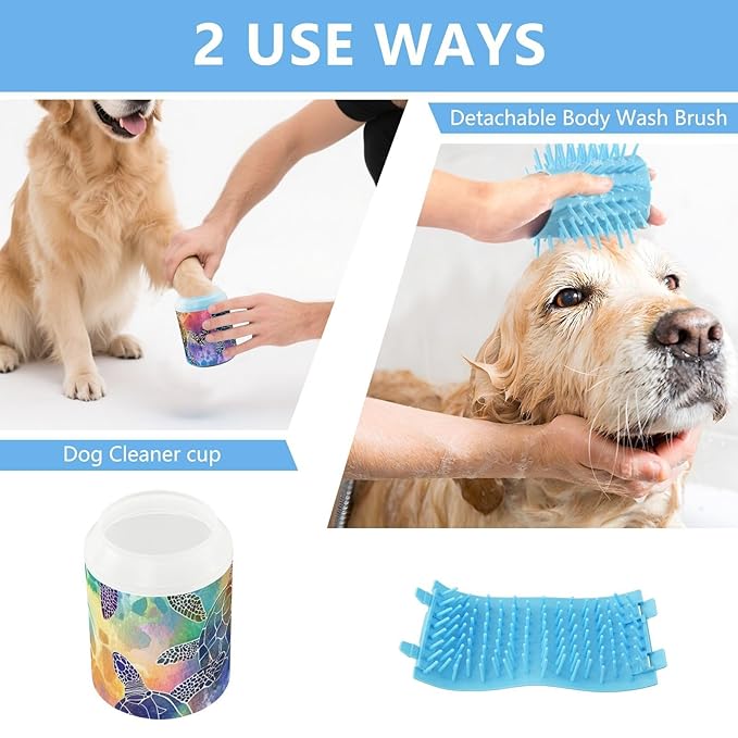 Dog Paw Cleaner Cups for Dogs Pets Foot Washer Paw Scrubber for Medium Small Dogs Cats Cleaning Cup Colorful Watercolor Sea Turtles