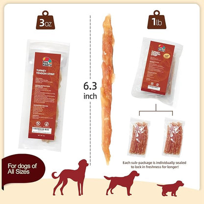 TailParty Turkey Tendons for Dogs with Fish Oil & Taurine: Soft Natural Dental Chew Stick & Puppy Training Treats Long Lasting Snack for Health-Conscious Pet Owners(Strips, 1lb)