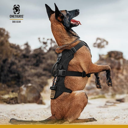 OneTigris Escape Proof Dog Harness, No Pull Dog Harness with Handles, Tactical Multi-Use Support Dogs Harnes for Large Dogs Everyday Wear Walking Hiking Training (Black, X-Large)