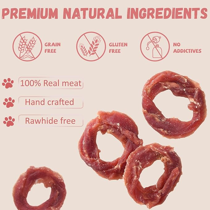 Dog Treats Duck Jerky Rings, Natural Duck Brest w/Glucosamine Chondroitin, Healthy Training Treats Snacks for Small Medium Large Dogs, 10.6 oz