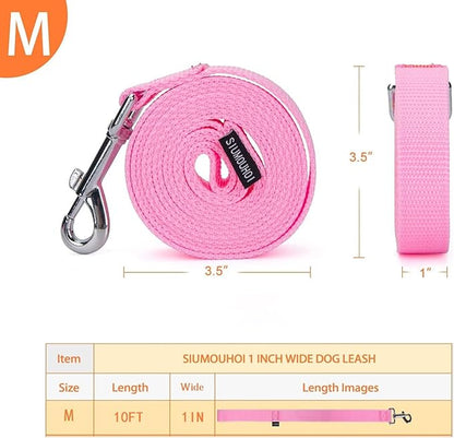 10 ft Strong Durable Nylon Dog Training Leash, Traction Rope, 1 Inch Wide, for Small and Medium Dog (Pink, 10 Feet)